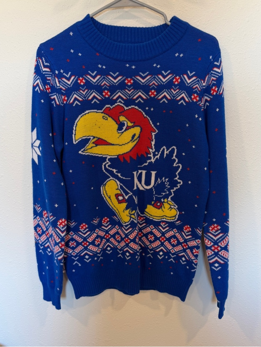 Kansas Jayhawks Blue Crewneck Graphic Holiday Sweater